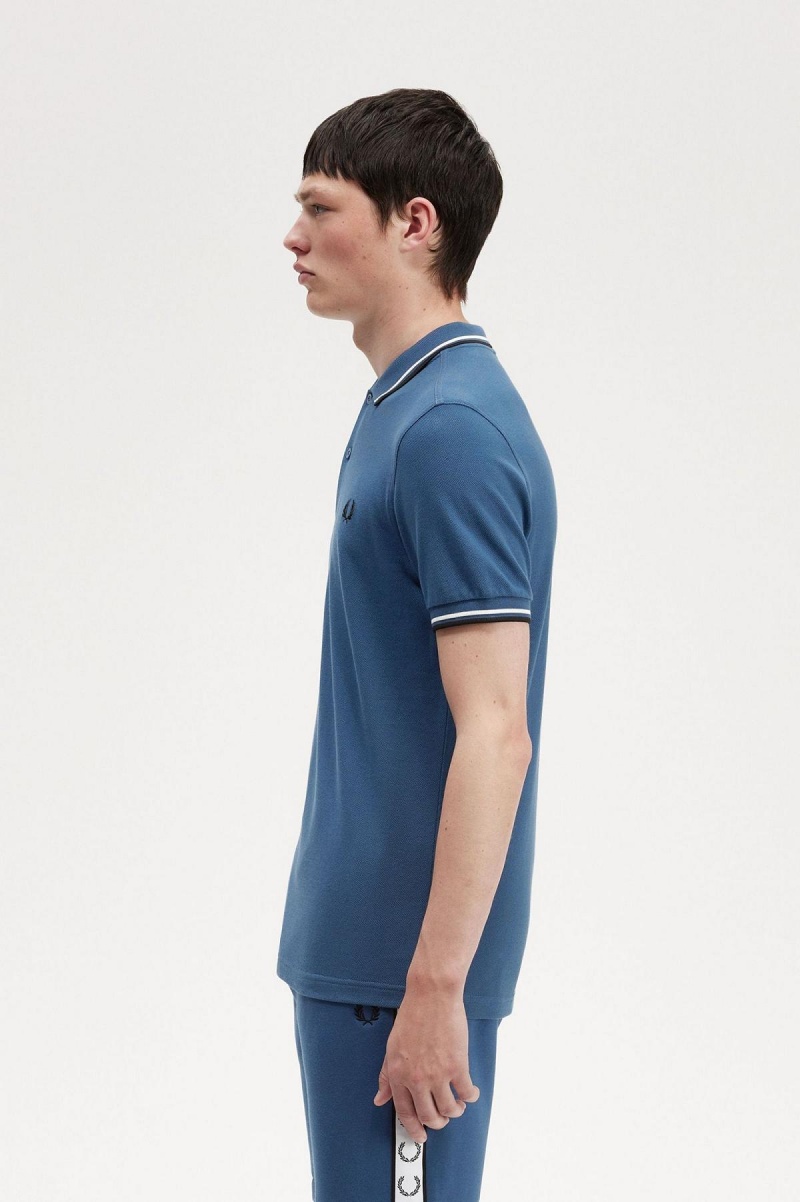 Midnight Blue / Snow White / Black Fred Perry M3600 Men's Polo Shirts | YCAVQ26476