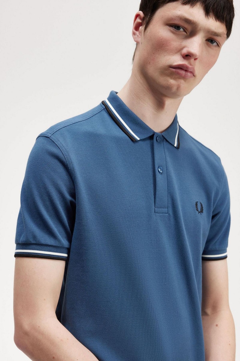 Midnight Blue / Snow White / Black Fred Perry M3600 Men's Polo Shirts | YCAVQ26476