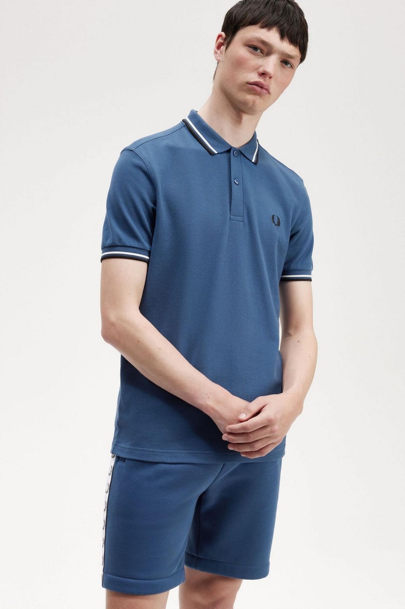 Midnight Blue / Snow White / Black Fred Perry M3600 Men's Polo Shirts | YCAVQ26476