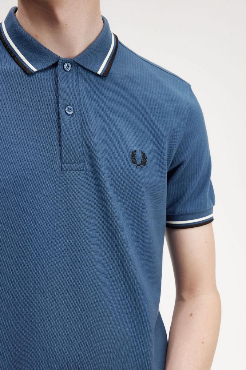 Midnight Blue / Snow White / Black Fred Perry M3600 Men's Polo Shirts | YCAVQ26476