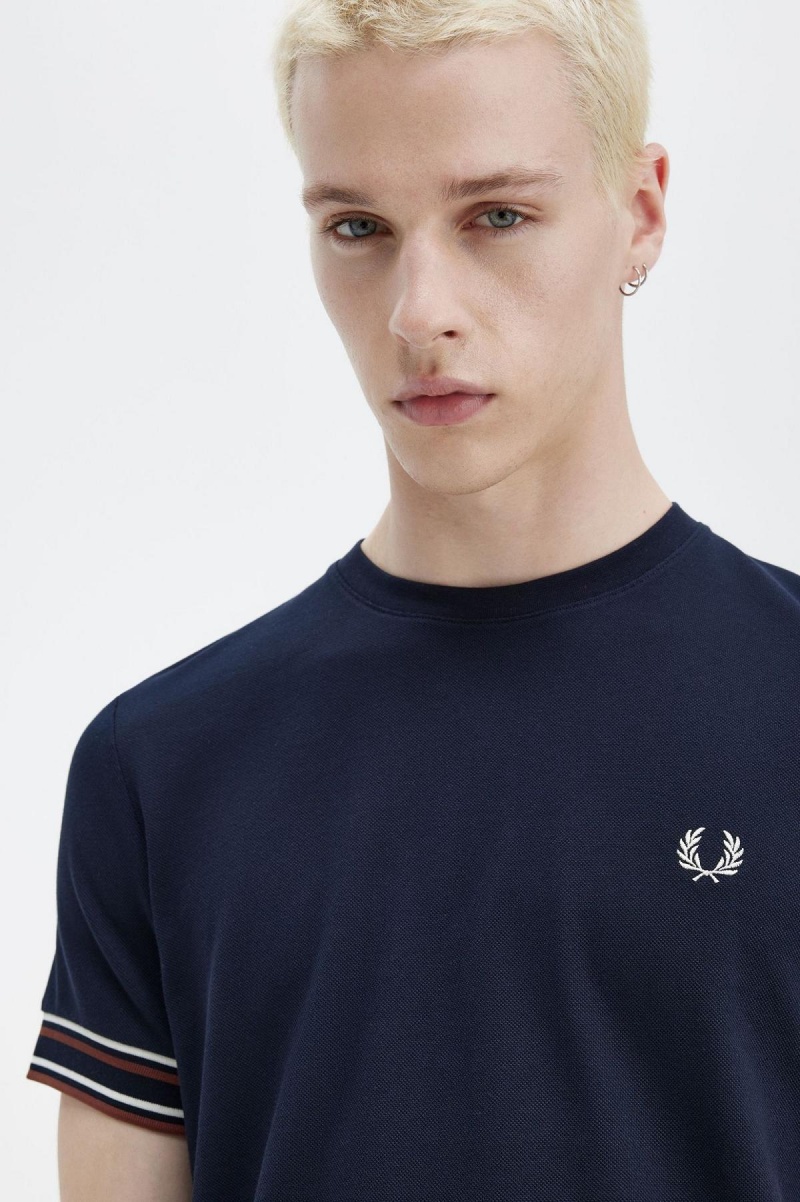 Navy Fred Perry Bold Tipped Piqué Men's T Shirts | CAQAV73377