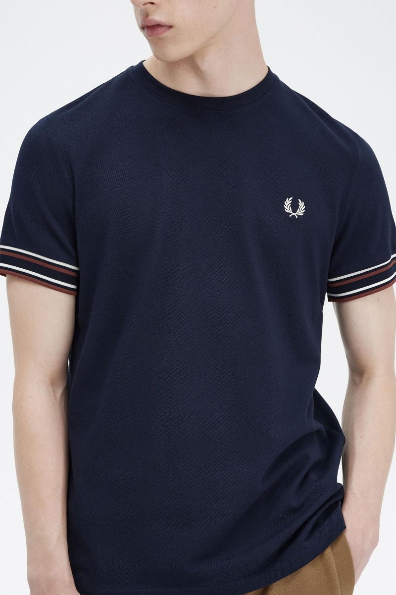 Navy Fred Perry Bold Tipped Piqué Men's T Shirts | CAQAV73377