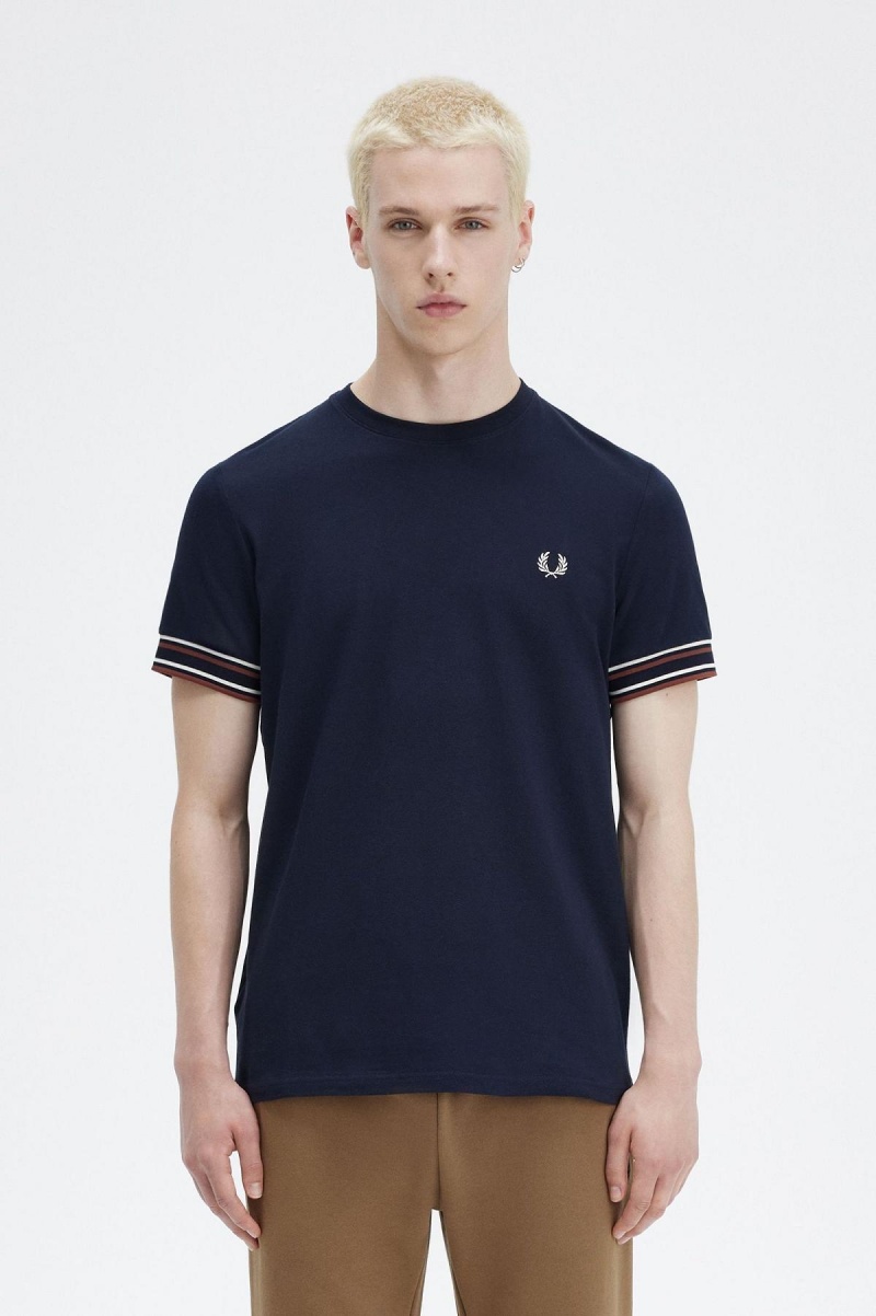 Navy Fred Perry Bold Tipped Piqué Men\'s T Shirts | CAQAV73377