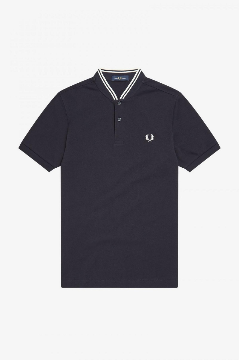 Navy Fred Perry Bomber Collar Polo Shirt Men's Polo Shirts | SCANY20340