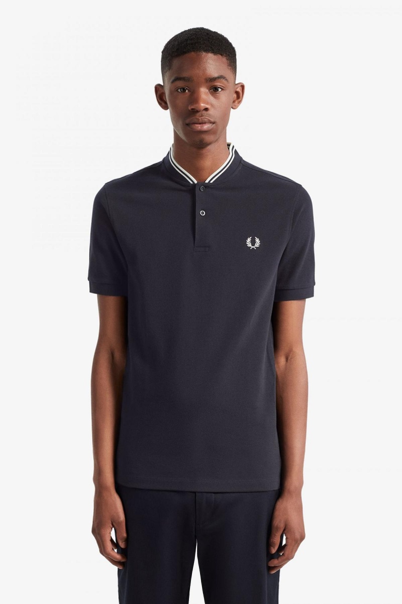 Navy Fred Perry Bomber Collar Polo Shirt Men's Polo Shirts | SCANY20340