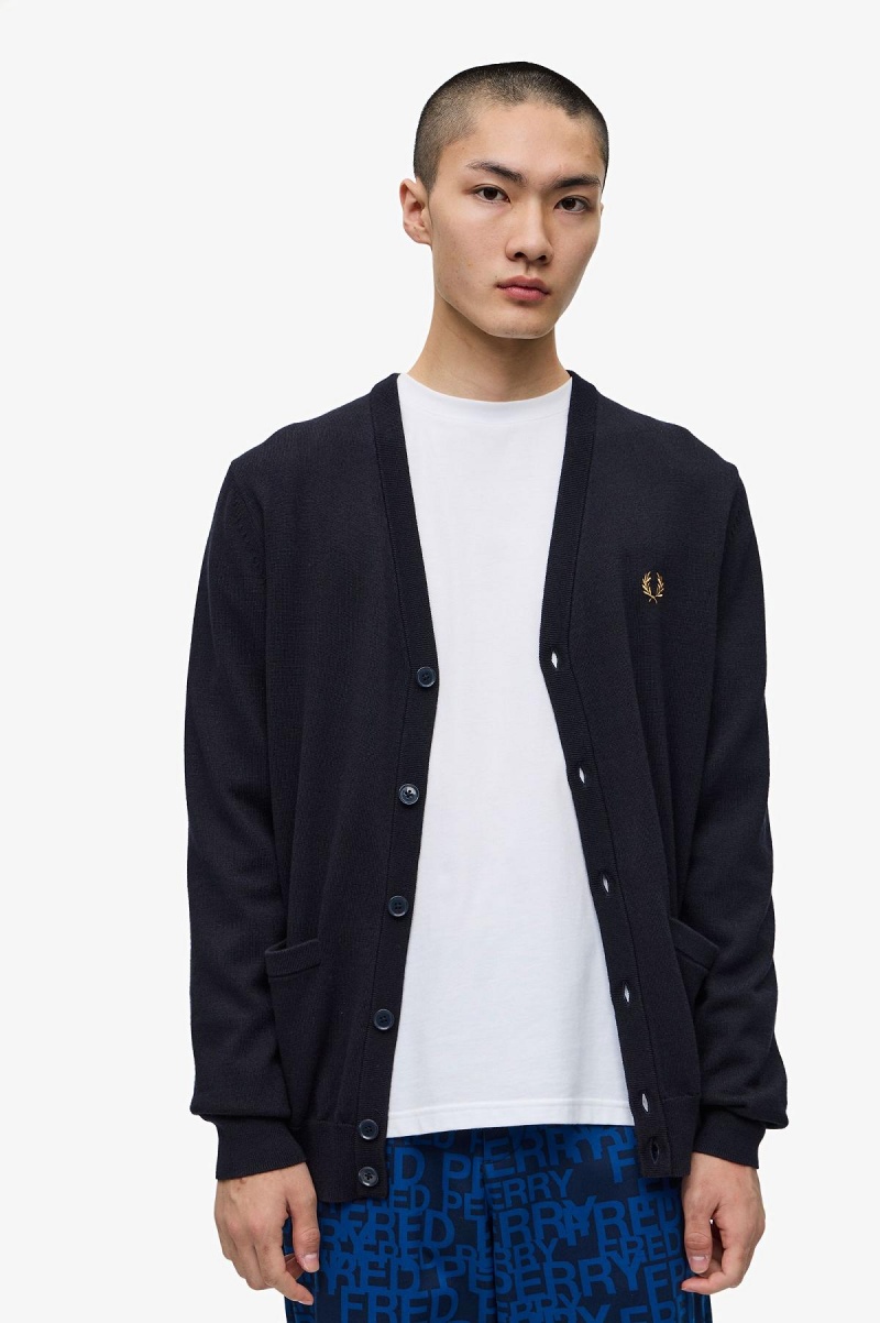 Navy Fred Perry Classic Cardigan Men's Knitwear | DCAKV75202