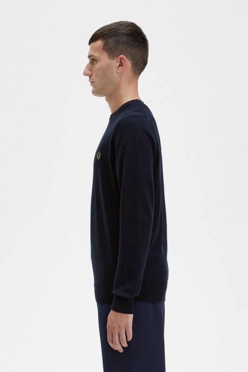 Navy Fred Perry Classic Crew Neck Jumper Men's Knitwear | XCABH28289