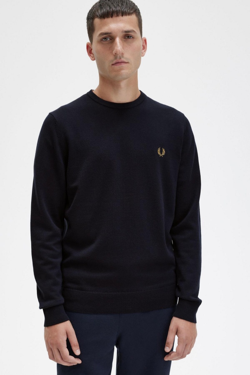 Navy Fred Perry Classic Crew Neck Jumper Men's Knitwear | XCABH28289