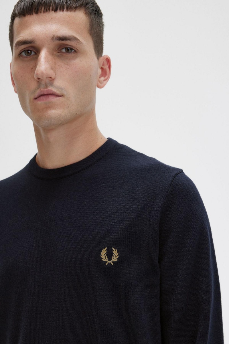 Navy Fred Perry Classic Crew Neck Jumper Men's Knitwear | XCABH28289