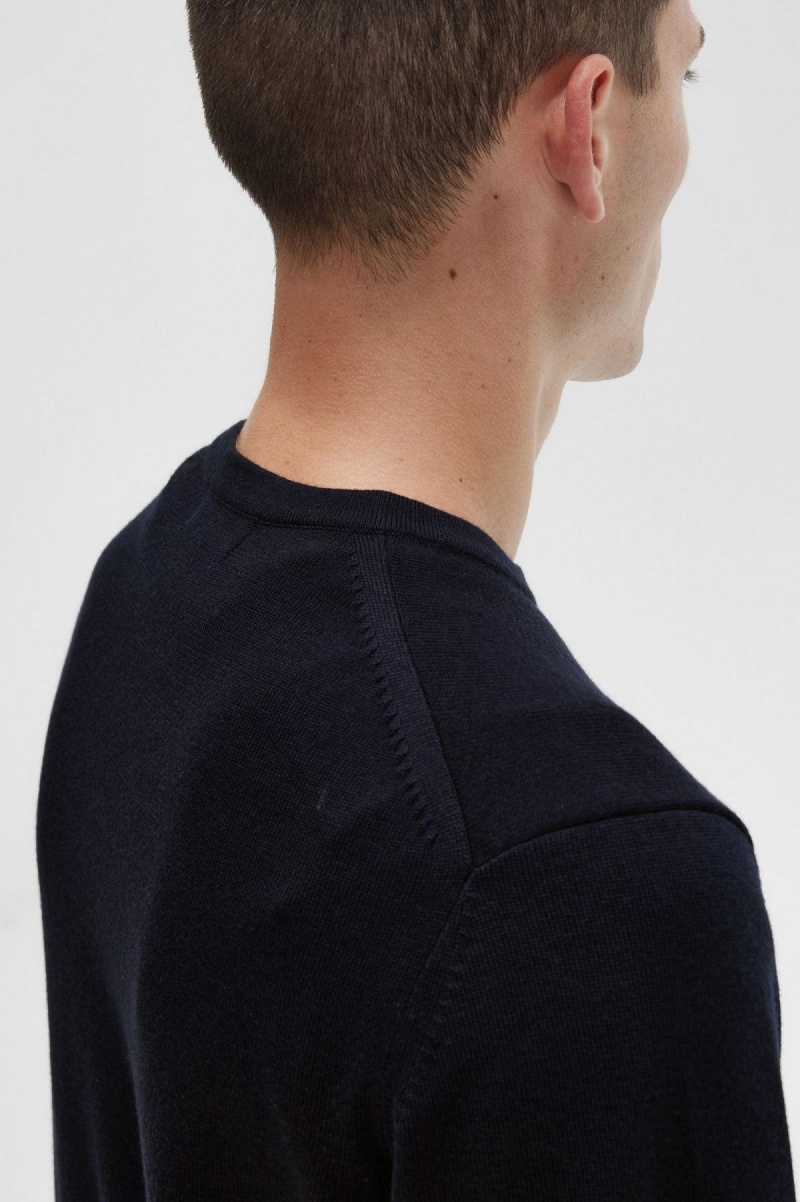 Navy Fred Perry Classic Crew Neck Jumper Men's Knitwear | XCABH28289