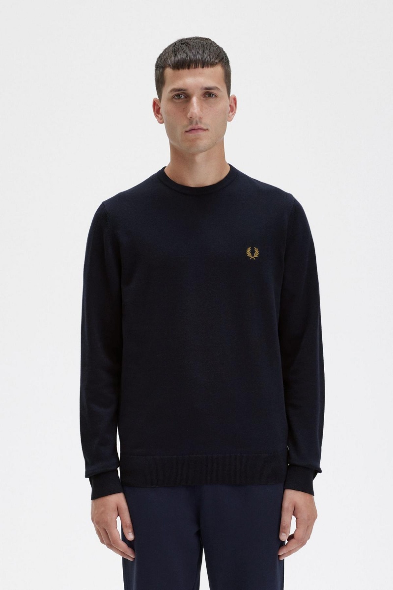 Navy Fred Perry Classic Crew Neck Jumper Men\'s Knitwear | XCABH28289