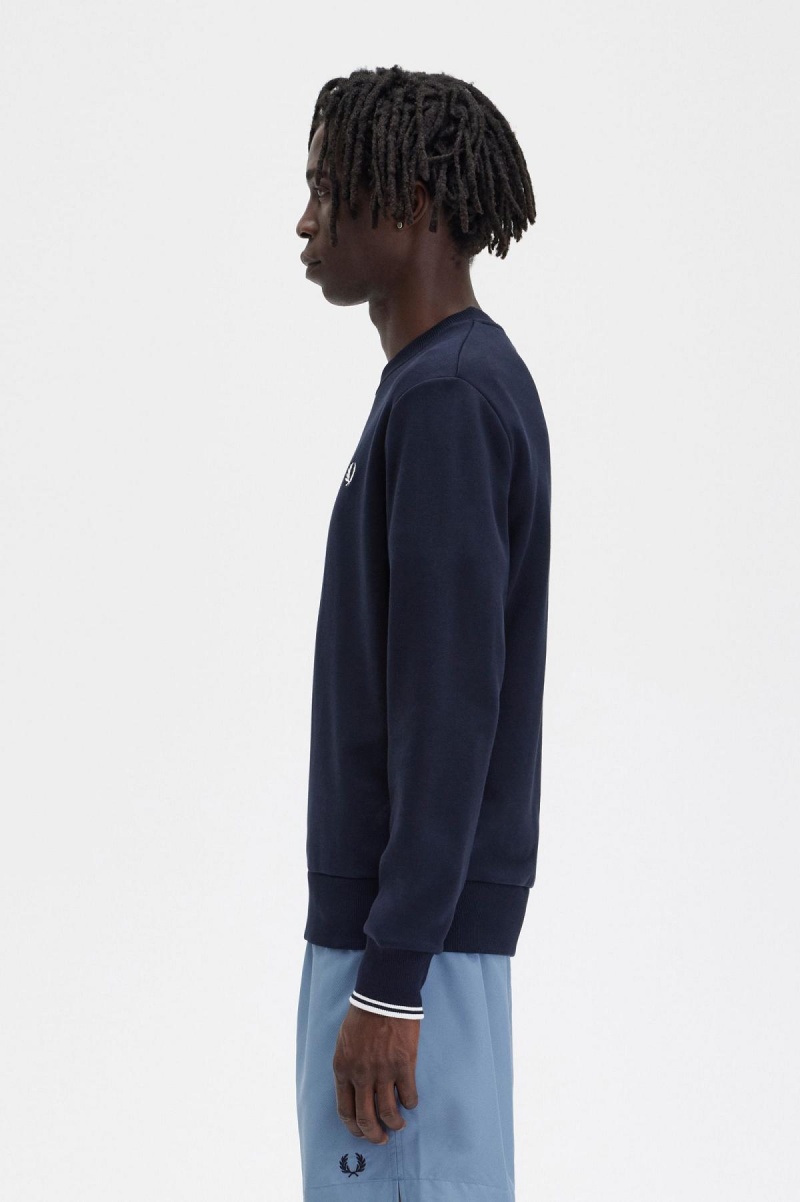 Navy Fred Perry Crew Neck Men's Sweatshirts | CAJVR31218