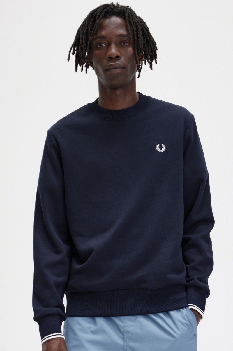 Navy Fred Perry Crew Neck Men's Sweatshirts | CAJVR31218