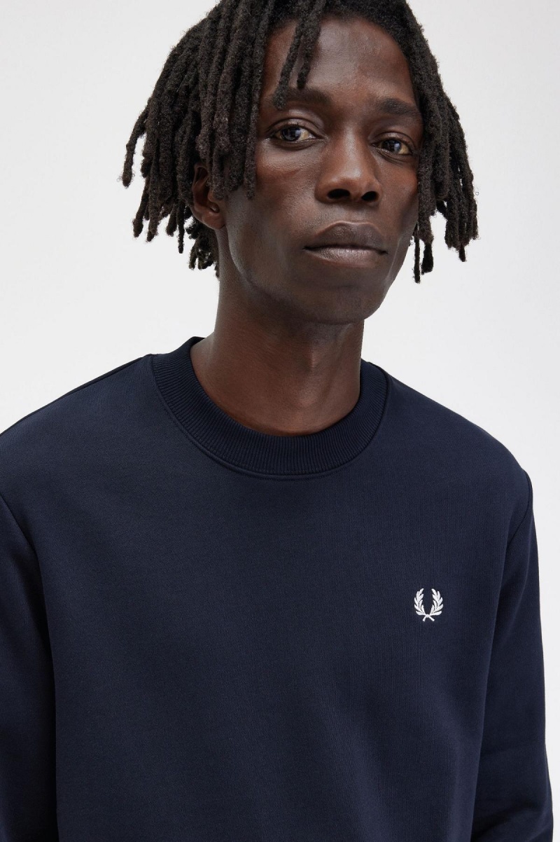 Navy Fred Perry Crew Neck Men's Sweatshirts | CAJVR31218