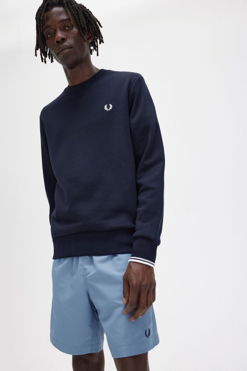 Navy Fred Perry Crew Neck Men's Sweatshirts | CAJVR31218