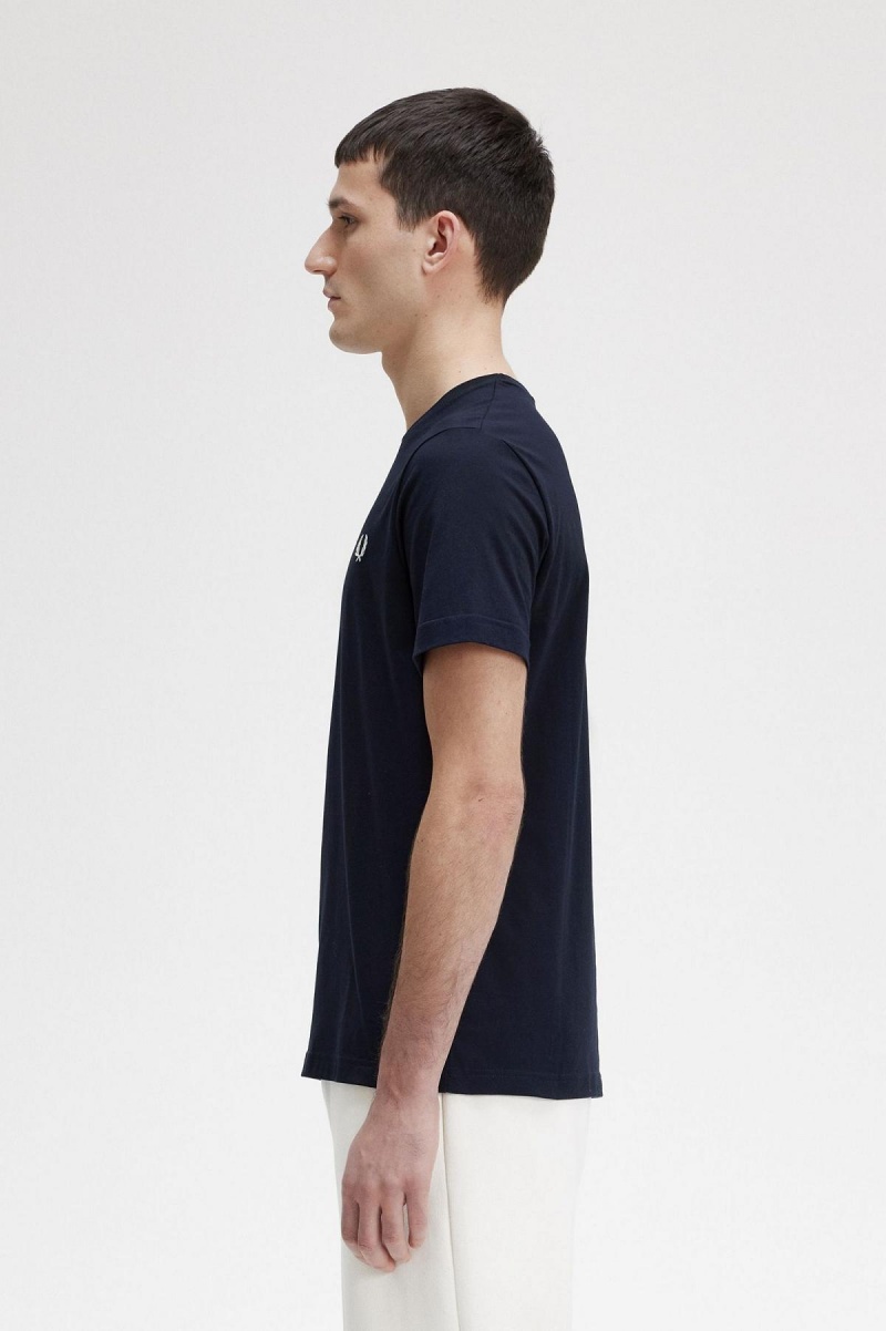 Navy Fred Perry Crew Neck Men's T Shirts | DCAVO77064