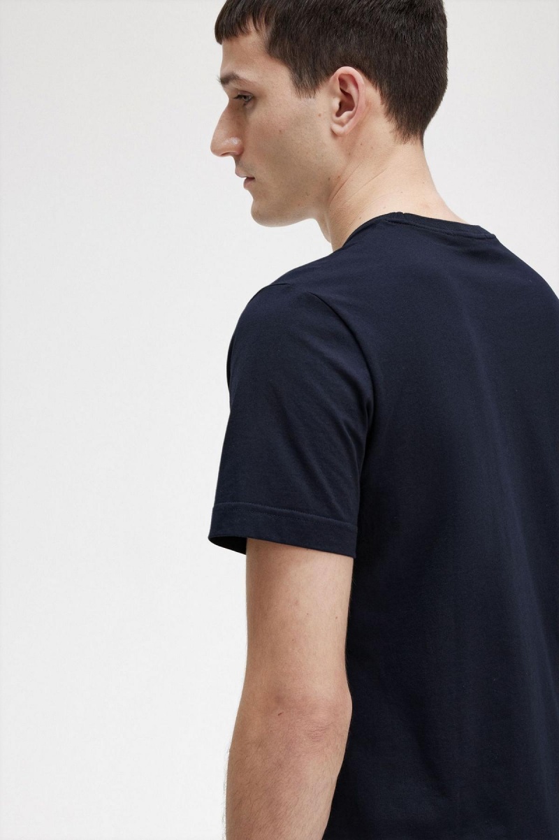 Navy Fred Perry Crew Neck Men's T Shirts | DCAVO77064