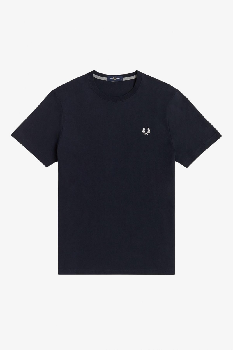 Navy Fred Perry Crew Neck Men's T Shirts | DCAVO77064