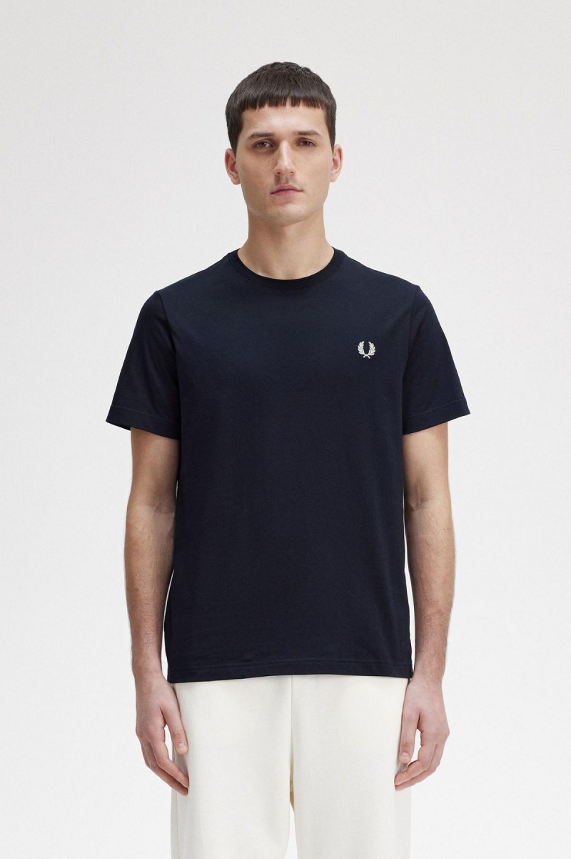 Navy Fred Perry Crew Neck Men\'s T Shirts | DCAVO77064