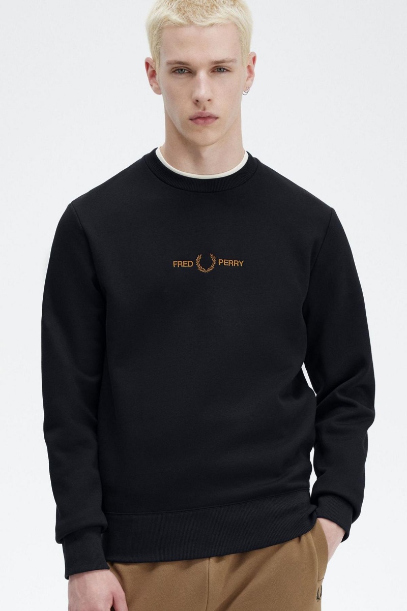 Navy Fred Perry Embroidered Men's Sweatshirts | FCAHY51376