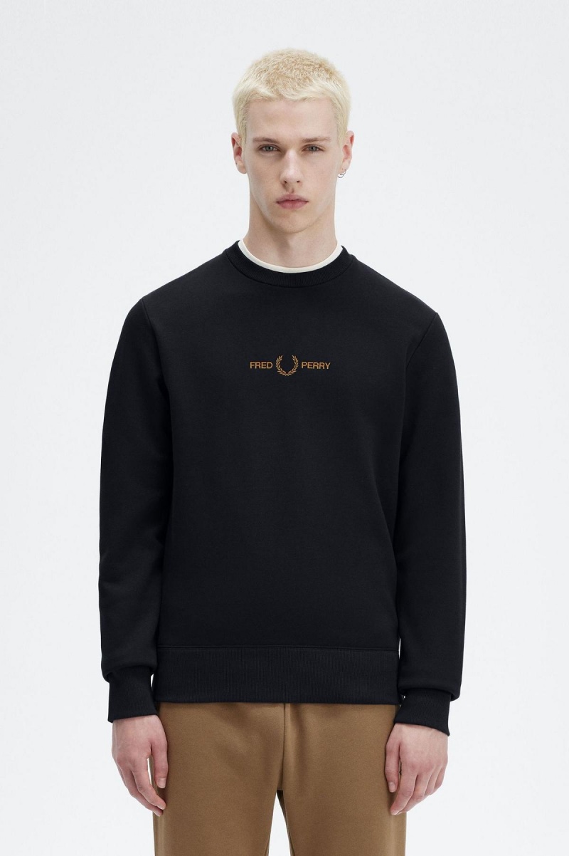 Navy Fred Perry Embroidered Men\'s Sweatshirts | FCAHY51376