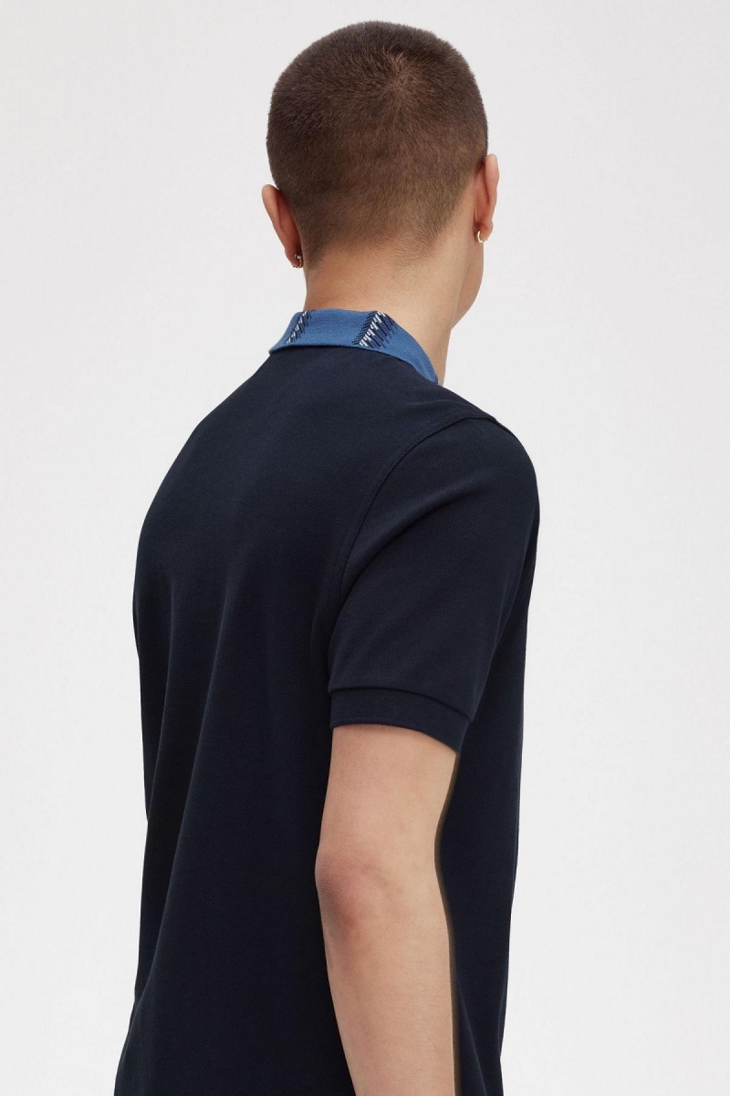 Navy Fred Perry Graphic Collar Polo Shirt Men's Polo Shirts | BCASO76503