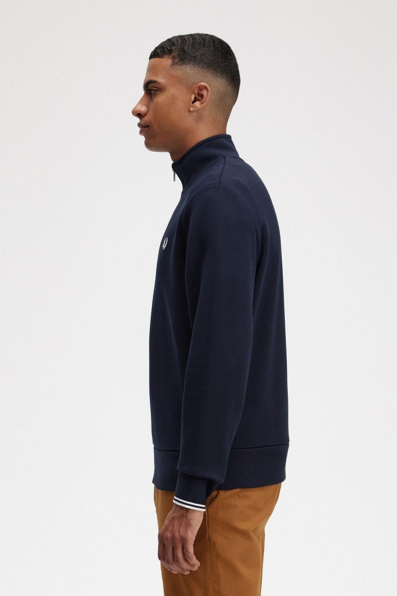 Navy Fred Perry Half Zip Men's Sweatshirts | CAJBT52854