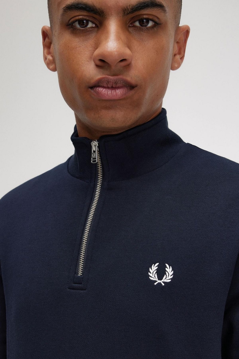 Navy Fred Perry Half Zip Men's Sweatshirts | CAJBT52854