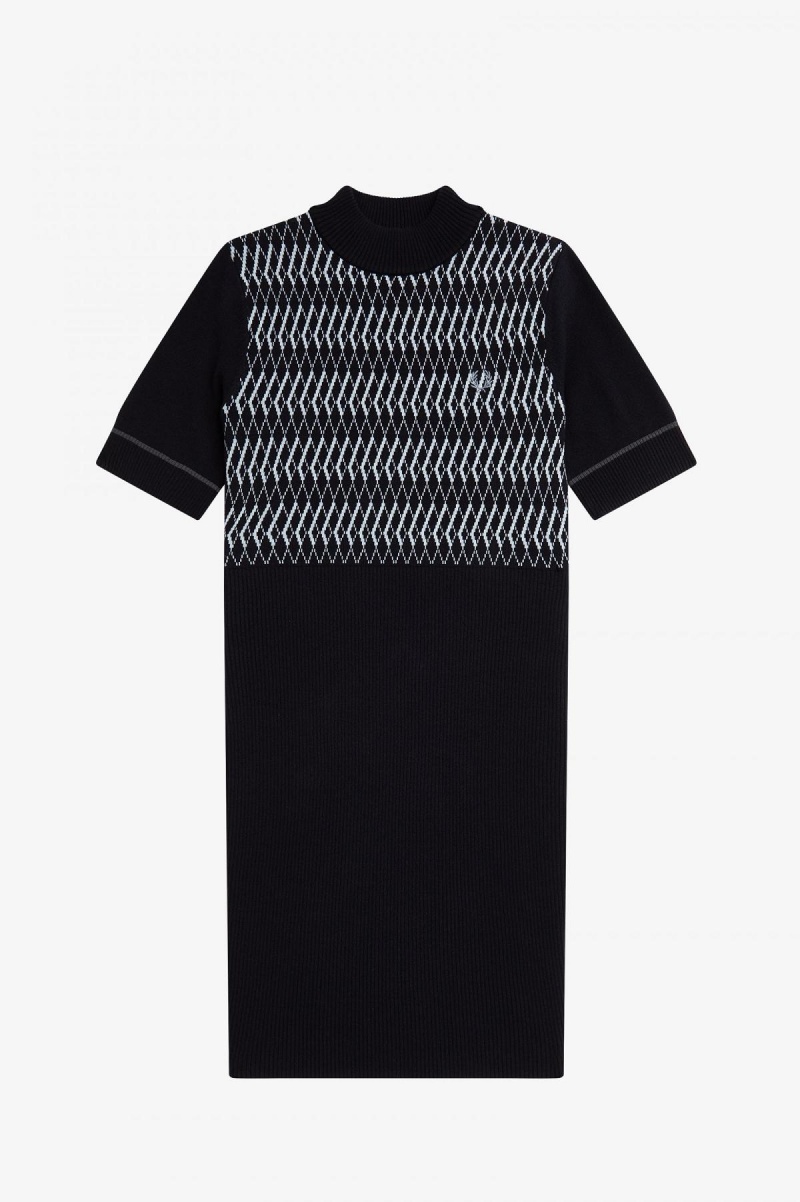 Navy Fred Perry Jacquard Knitted Women's Dress | MCAHR51278