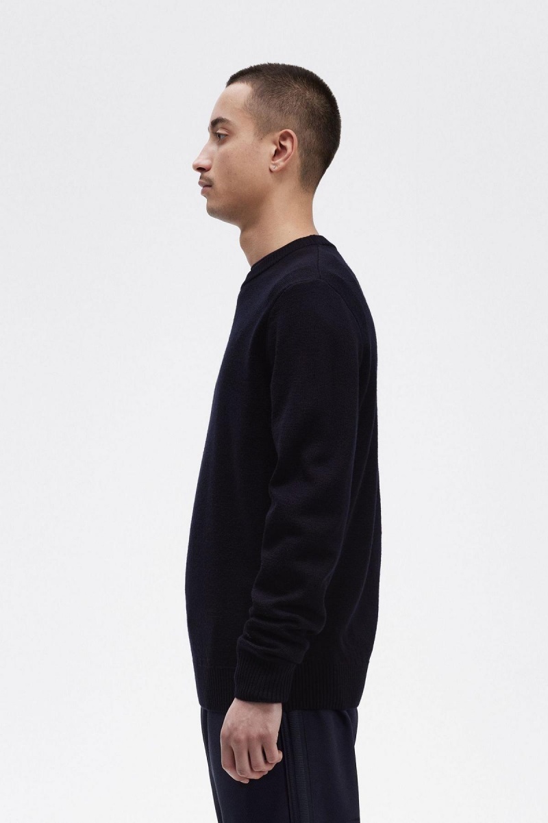 Navy Fred Perry Laurel Wreath Crew- Neck Jumper Men's Knitwear | DCAVO63633