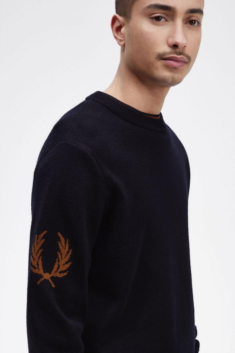 Navy Fred Perry Laurel Wreath Crew- Neck Jumper Men's Knitwear | DCAVO63633