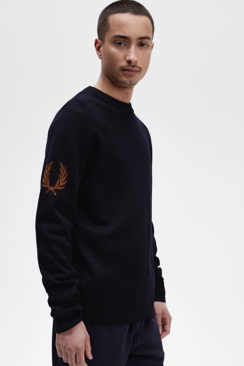 Navy Fred Perry Laurel Wreath Crew- Neck Jumper Men's Knitwear | DCAVO63633