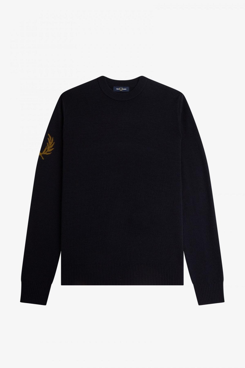 Navy Fred Perry Laurel Wreath Crew- Neck Jumper Men's Knitwear | DCAVO63633