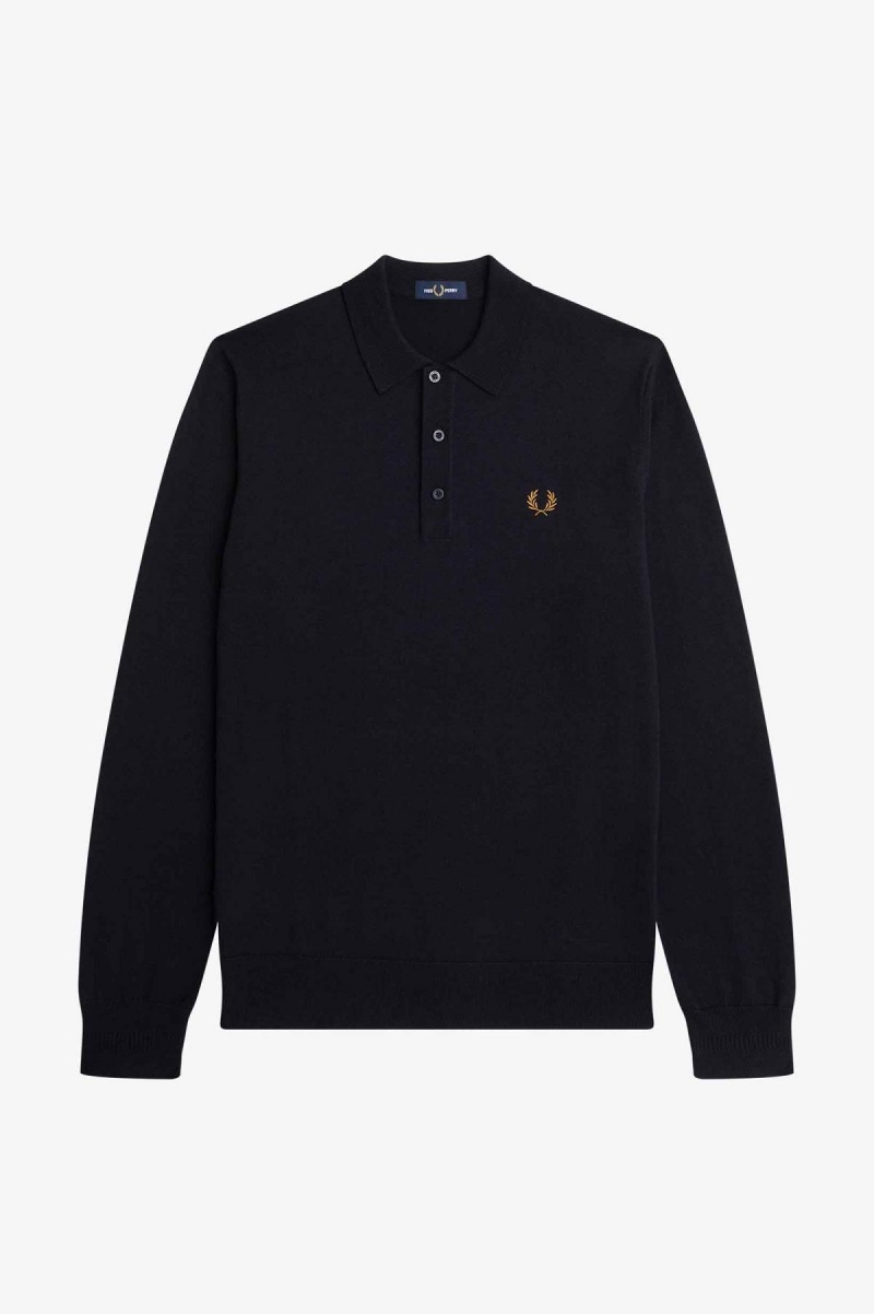 Navy Fred Perry Long Sleeve Knitted Shirt Men's Knitwear | GCAEC23193