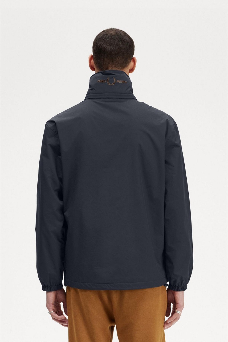 Navy Fred Perry Patch Pocket Zip Through Men's Coats | ZCAMJ89344