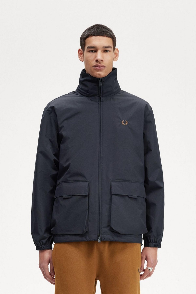 Navy Fred Perry Patch Pocket Zip Through Men\'s Coats | ZCAMJ89344