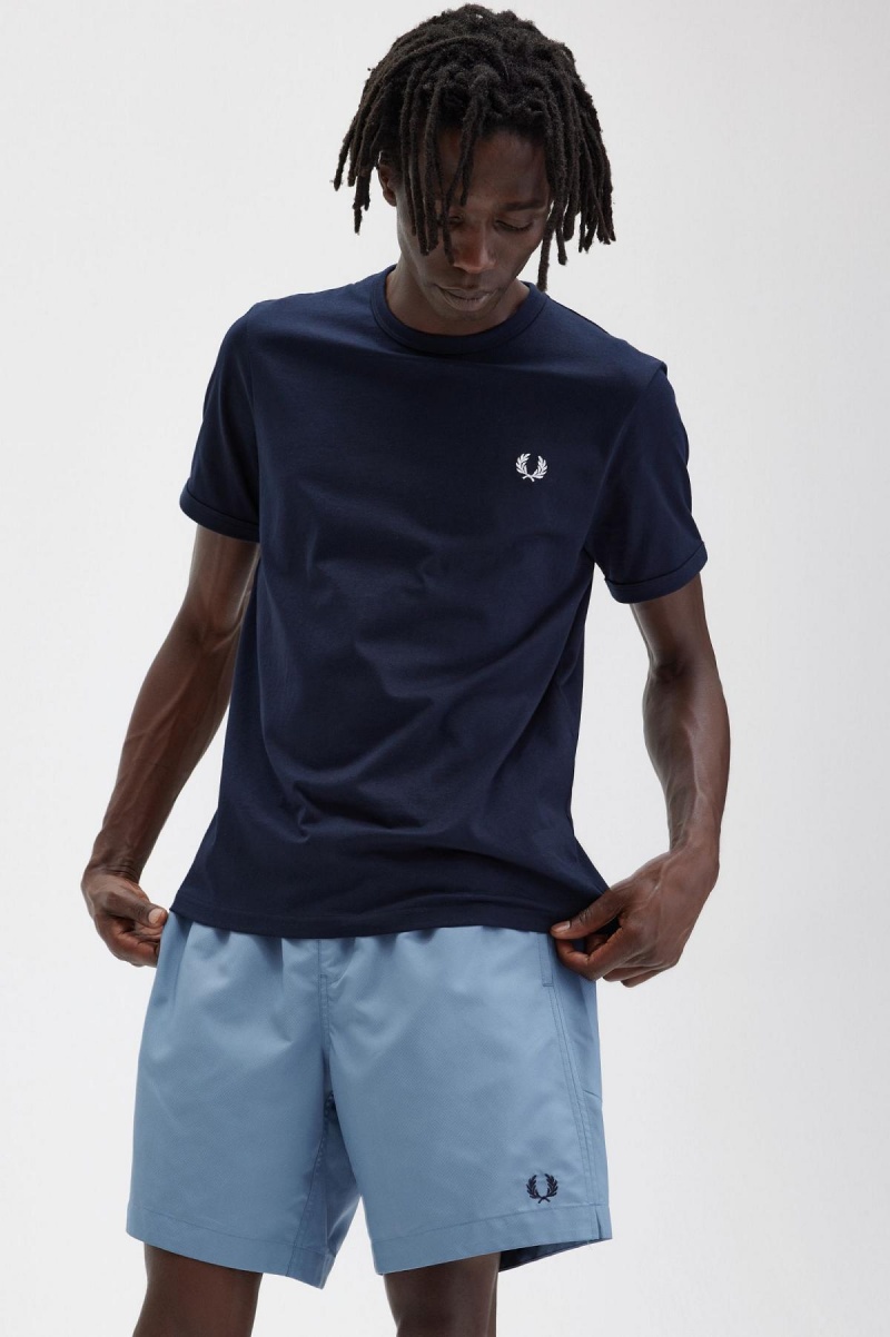 Navy Fred Perry Ringer Men's T Shirts | DCAVO49132