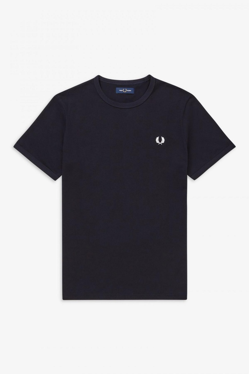 Navy Fred Perry Ringer Men's T Shirts | DCAVO49132