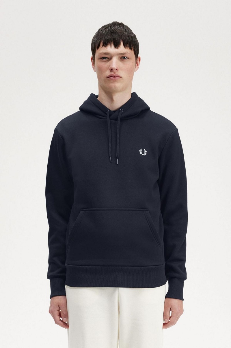 Navy Fred Perry Tape Detail Hooded Men\'s Sweatshirts | GCAEC89014