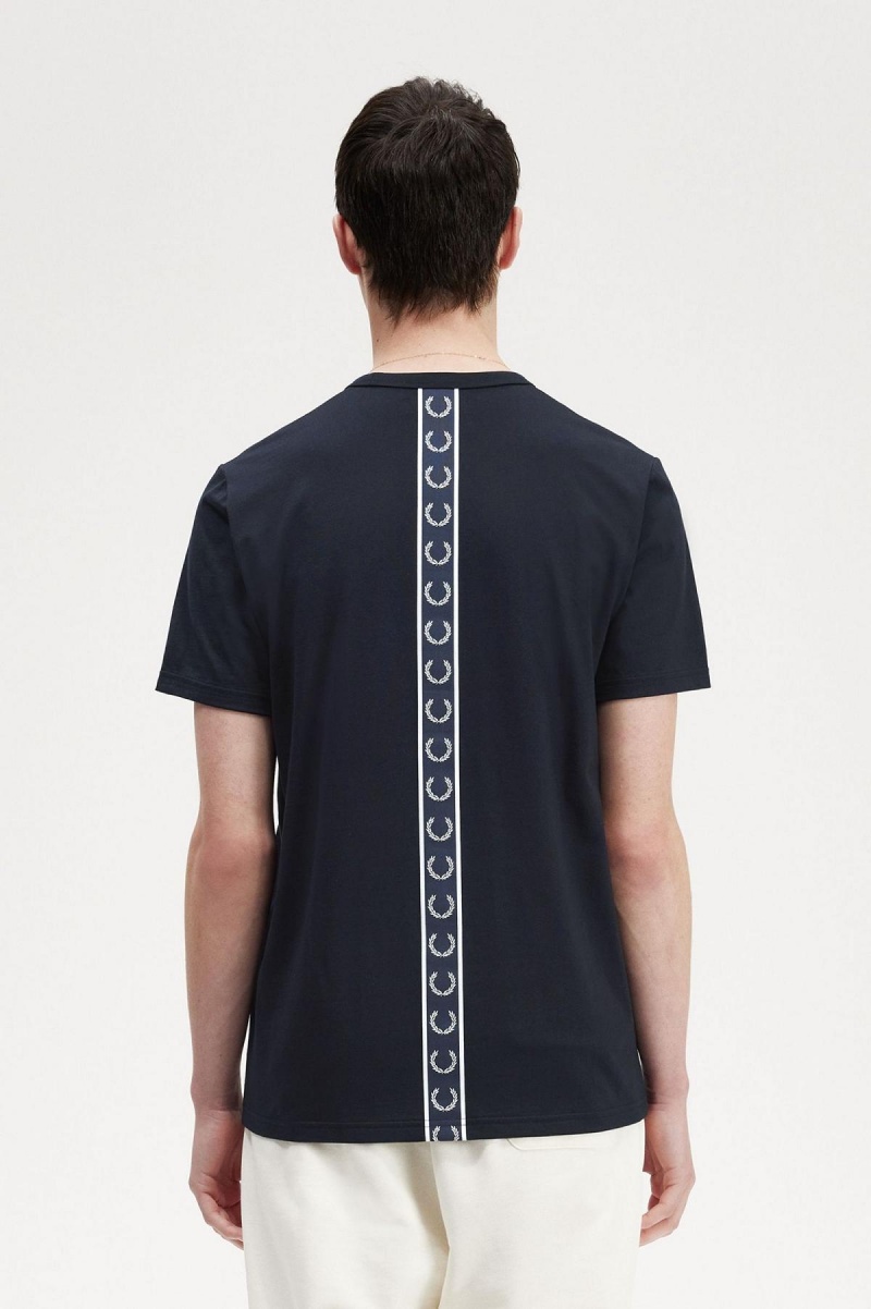 Navy Fred Perry Tape Detail Men's T Shirts | CAXMI65465