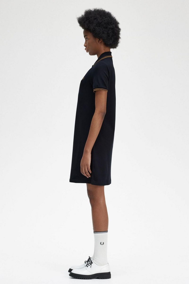 Navy Fred Perry Twin Tipped Fred Perry Shirt Women's Dress | SCAVO97651