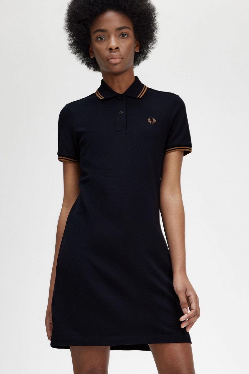 Navy Fred Perry Twin Tipped Fred Perry Shirt Women's Dress | SCAVO97651