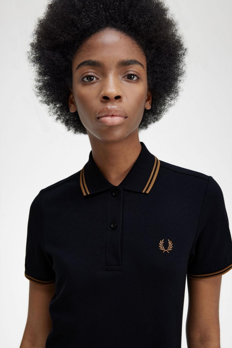 Navy Fred Perry Twin Tipped Fred Perry Shirt Women's Dress | SCAVO97651