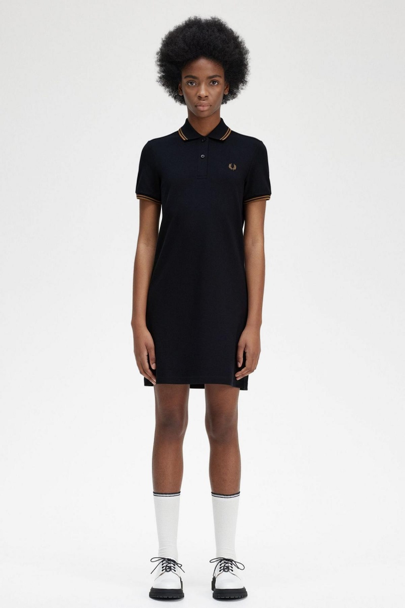 Navy Fred Perry Twin Tipped Fred Perry Shirt Women\'s Dress | SCAVO97651