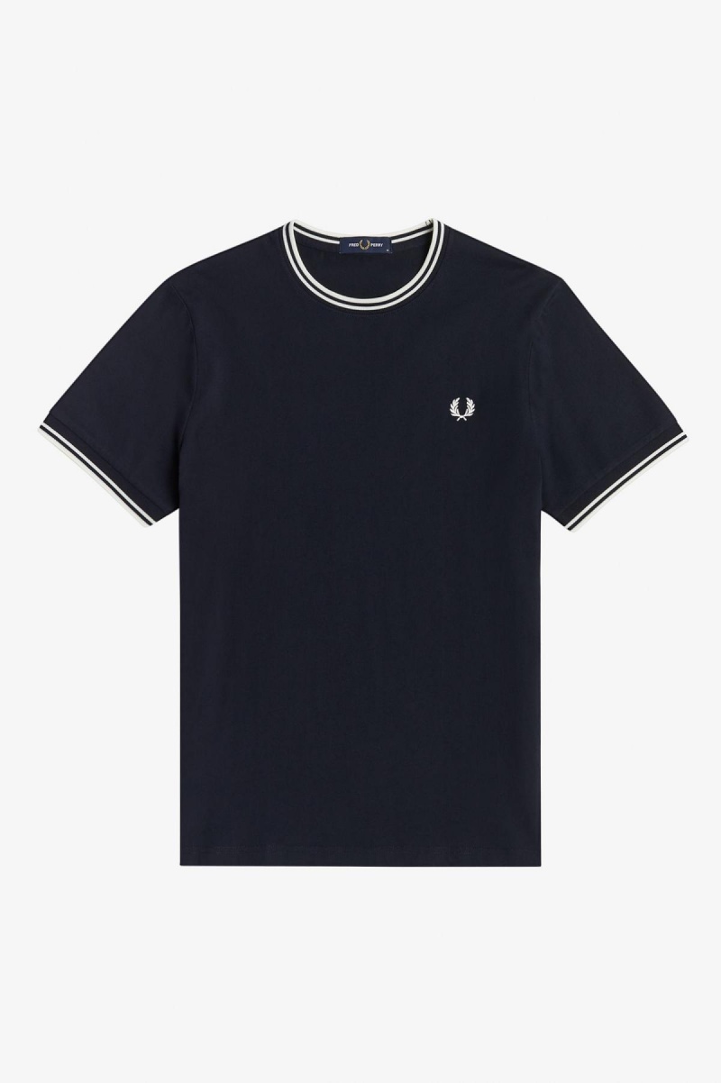 Navy Fred Perry Twin Tipped Men's T Shirts | ACADF50481