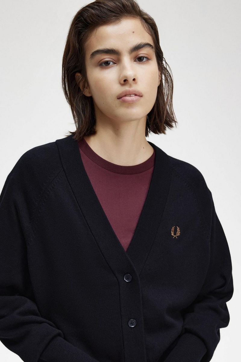 Navy Fred Perry V-Neck Cardigan Women's Knitwear | MCAHR75711