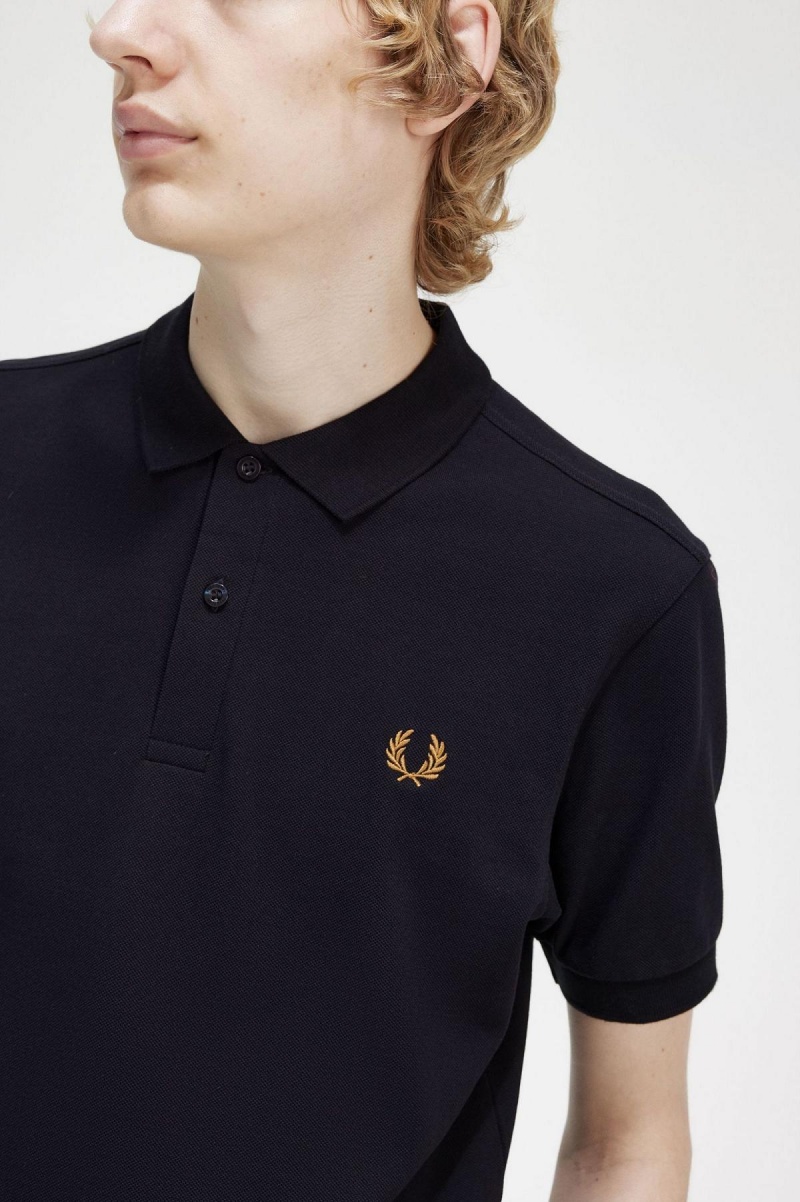 Navy / Dark Caramel Fred Perry M6000 Men's Polo Shirts | ECAHC69498