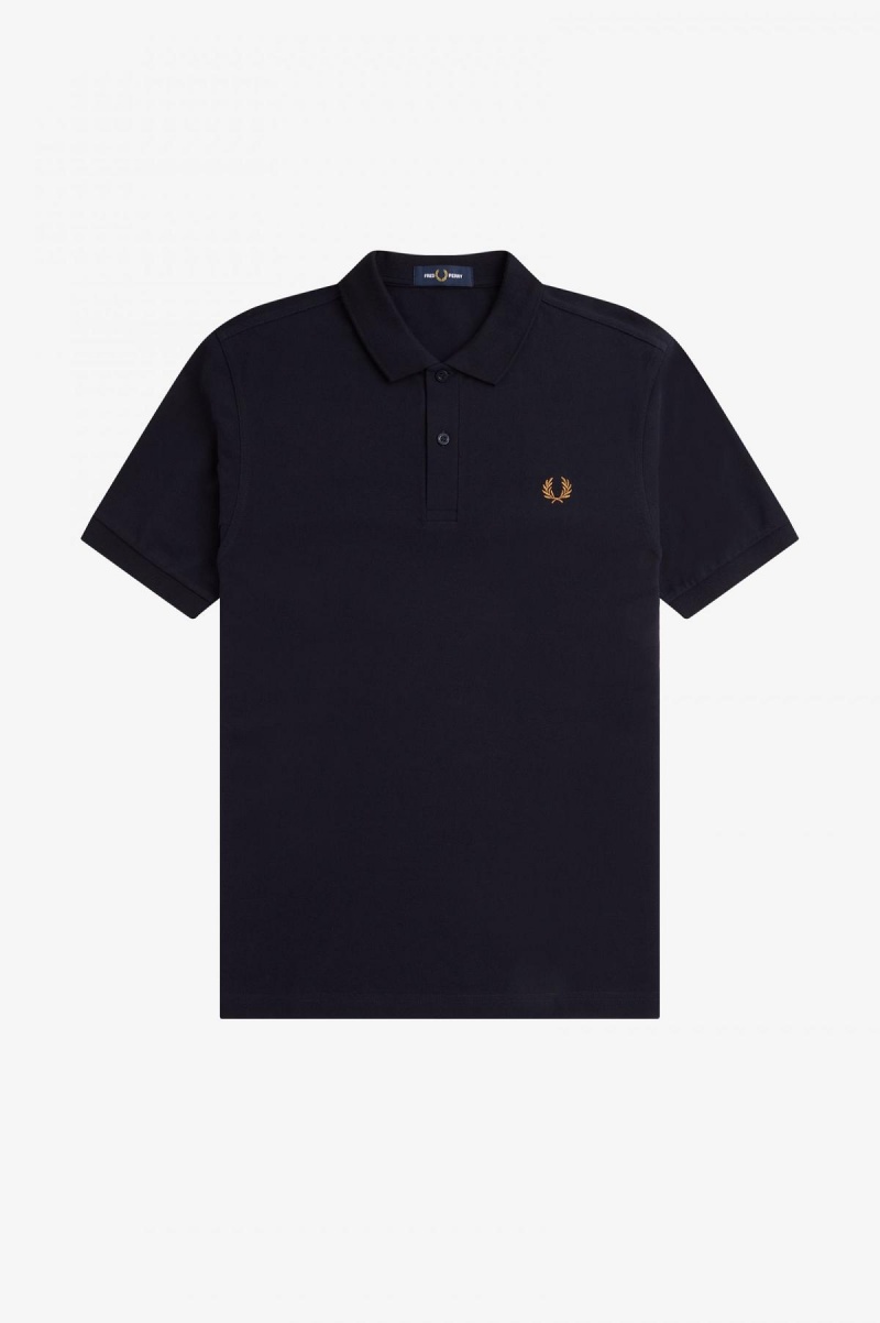 Navy / Dark Caramel Fred Perry M6000 Men's Fred Perry Shirt | CAEGJ89231