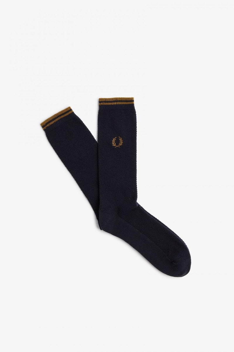 Navy / Dark Caramel Fred Perry Tipped Accessories Socks | CAEAH87342