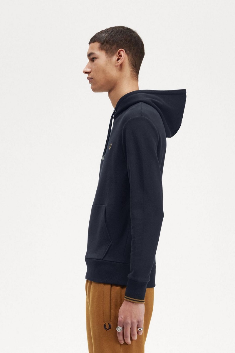 Navy / Dark Caramel Fred Perry Tipped Hooded Men's Sweatshirts | MCAFT51436